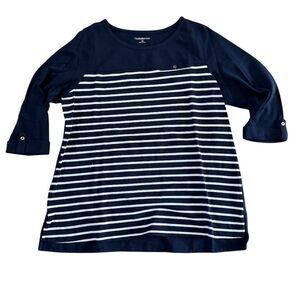 Croft & Barrow Striped 3/4 Sleeve Top Navy Blue Size 1X